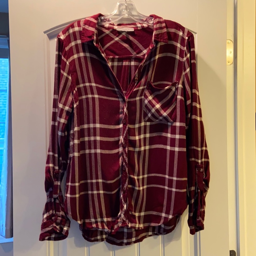 Maroon & White Plaid Button Down Shirt